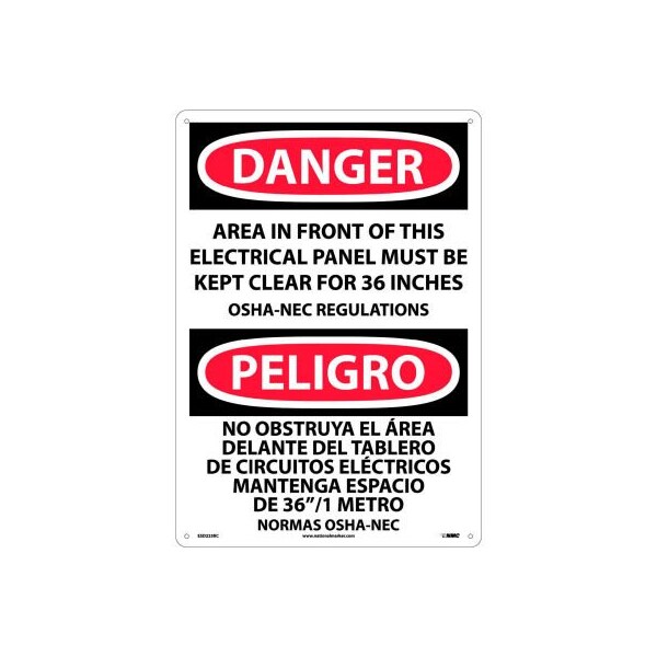 Bilingual Plastic Sign - Danger Area In Front Of This Electrical Panel Clear